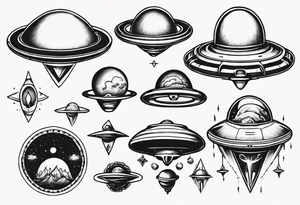Sketch style flying saucer tattoo idea