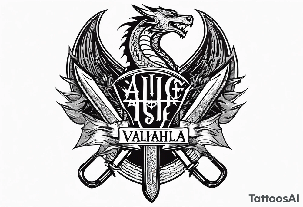 Valhalla sword dragon head axe  church tattoo idea