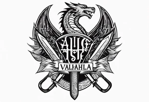 Valhalla sword dragon head axe  church tattoo idea