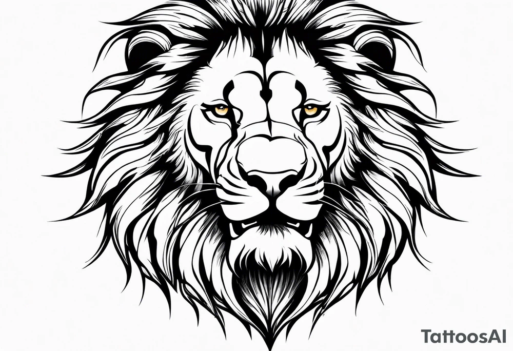 A roaring lion’s face with a flowing mane, emphasizing strength and courage, detailed fur textures tattoo idea