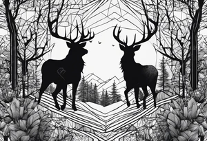 Wald silhouette mit Geometric Muster im Hintergrund tattoo idea