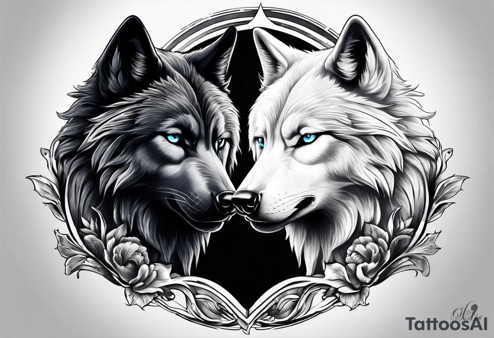 White wolf fighting Black wolf tattoo idea