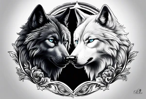 White wolf fighting Black wolf tattoo idea
