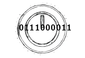 A Power Button with the Binary Text "00100001 01100011 01110000 01110101" Embedded in the background. tattoo idea