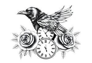 raven,roses,clock. tattoo idea