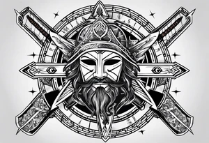 guy faux mask compass. Slashed lettering for the navigational directions and long fencing swords as the arrows tattoo idea