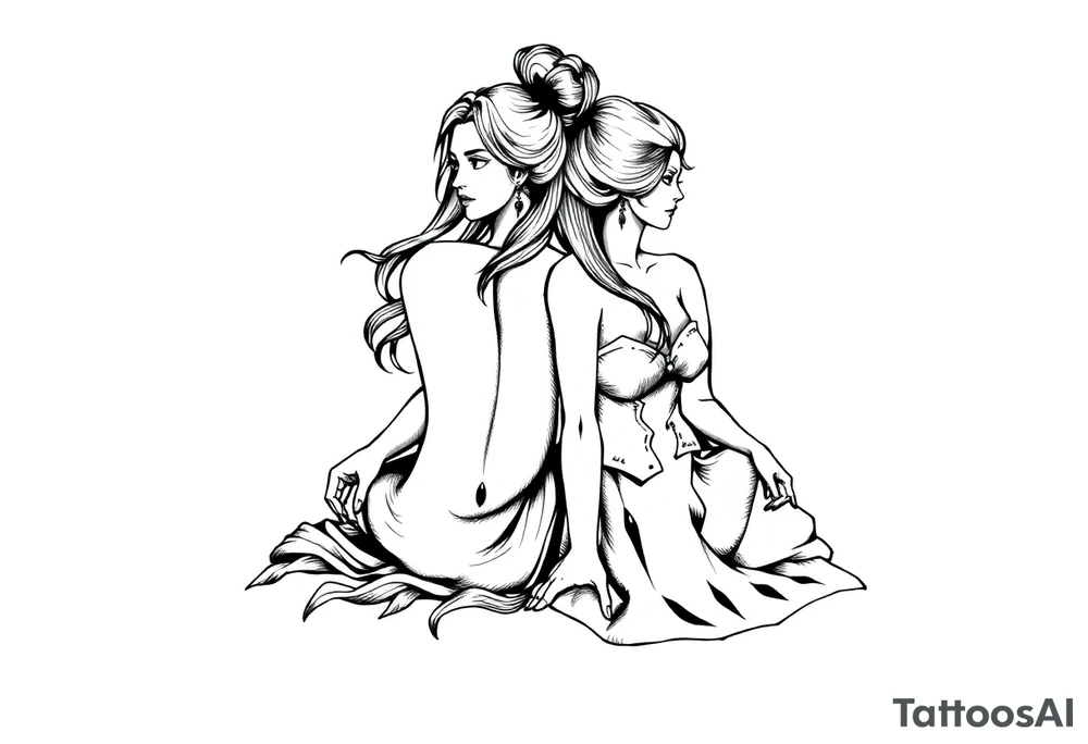 Two sisters sitting next tattoo idea