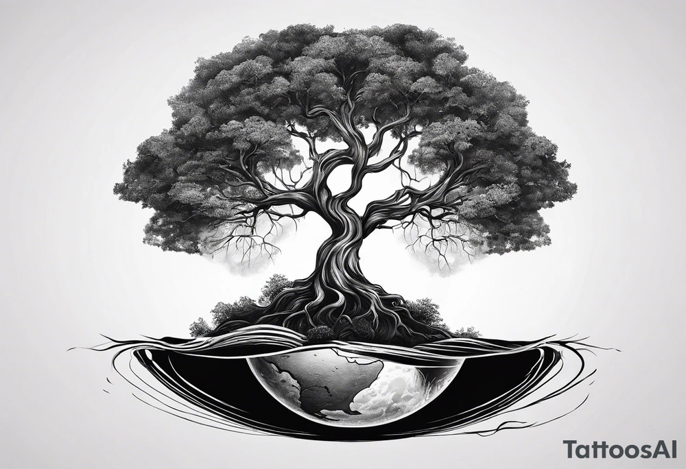 tree with the roots of the tree wrapped around the a planet
the planet is below the tree with the roots wrapped around the planet tattoo idea