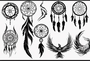 Phoenix with abstract dream catcher tail tattoo idea
