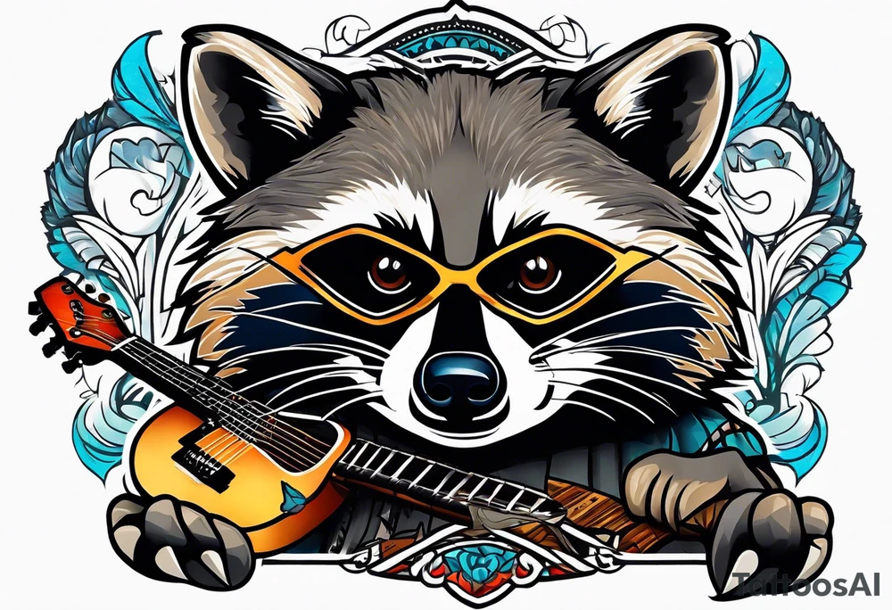 racoon playing guitar tattoo idea