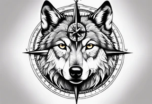 Compass in a wolf eyes tattoo idea