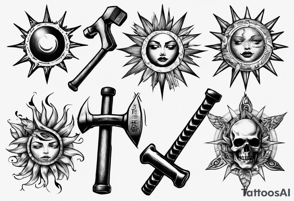 Sun hugs a hammer tattoo idea
