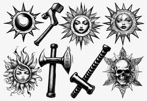 Sun hugs a hammer tattoo idea
