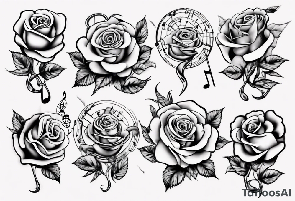 music stave hearth roses tattoo idea