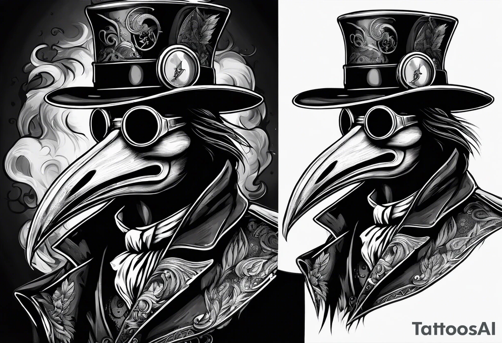 steampunk plague doctor 
smoke background tattoo idea