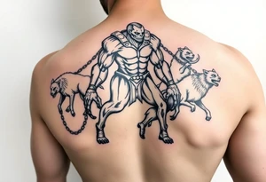 A giant walking with animals on chains tattoo idea