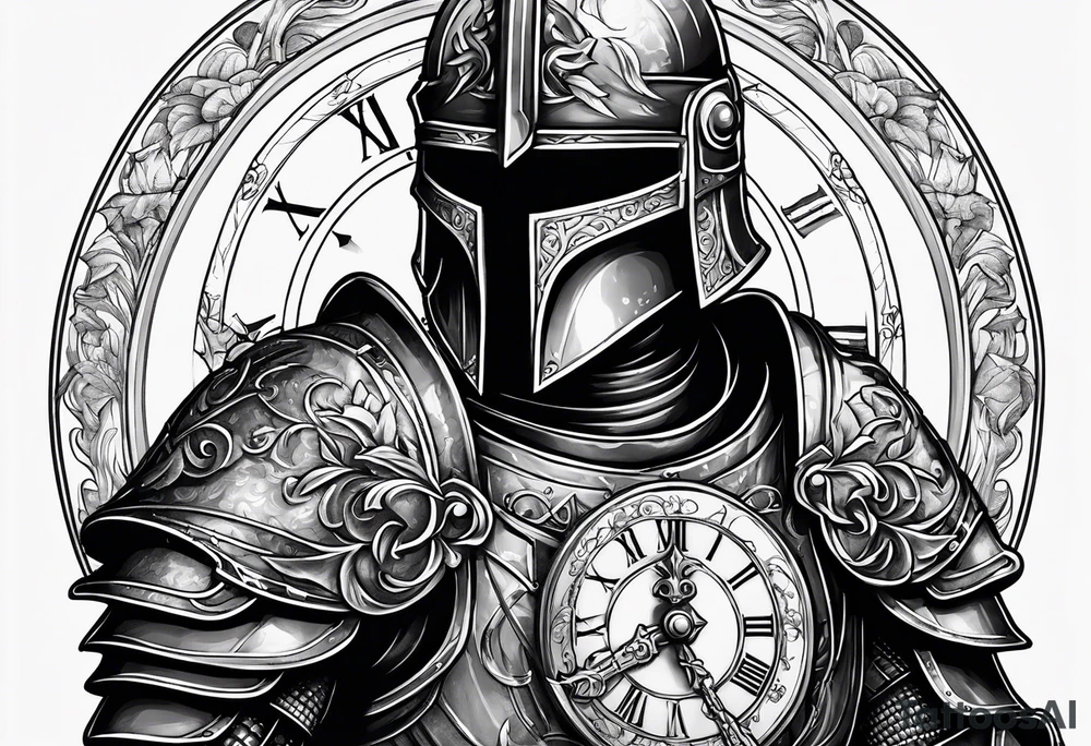 knight with heavy armor with clock and less detail tattoo idea knight with heavy armor with clock and less detail tattoo idea
