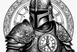 knight with heavy armor with clock and less detail tattoo idea