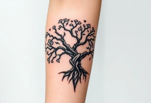 right arm sleeve, tree branch made of stone, clouds and lightning mixed throughout, tattoo idea