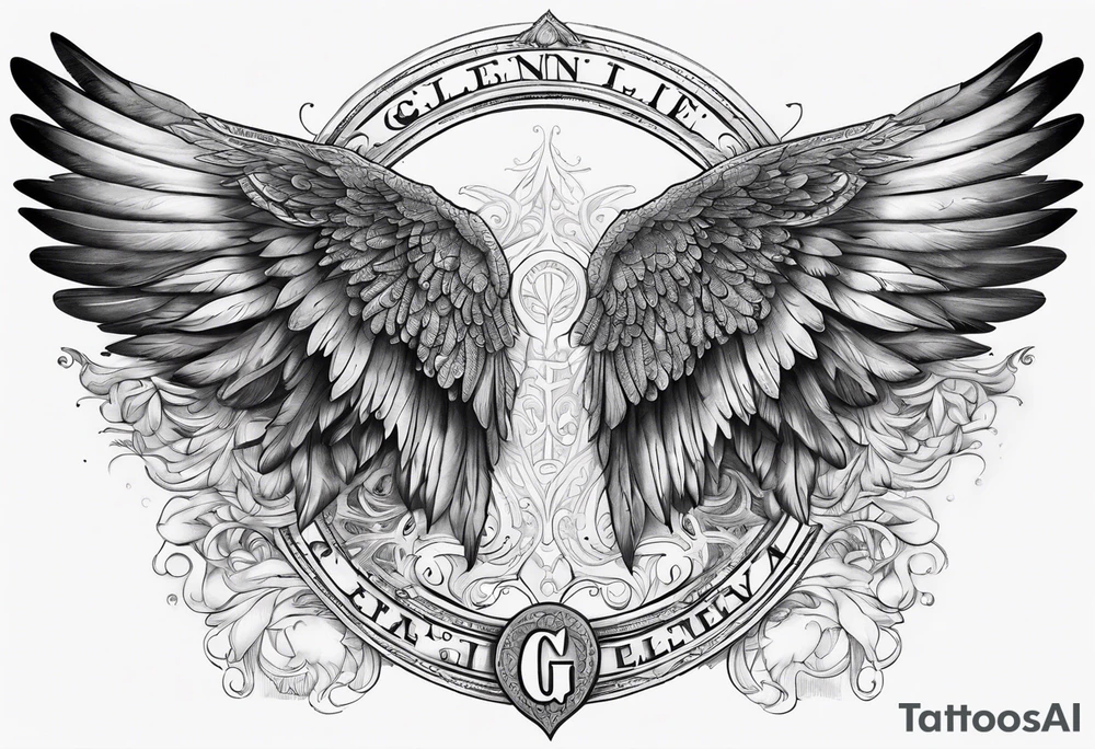 Angel Wings with the word Glenn in the middle tattoo idea