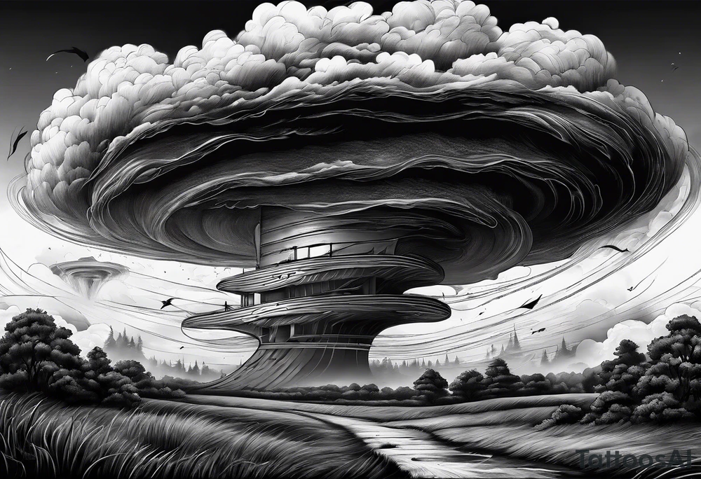 Clouds darkness hard core tornado downpour tattoo idea