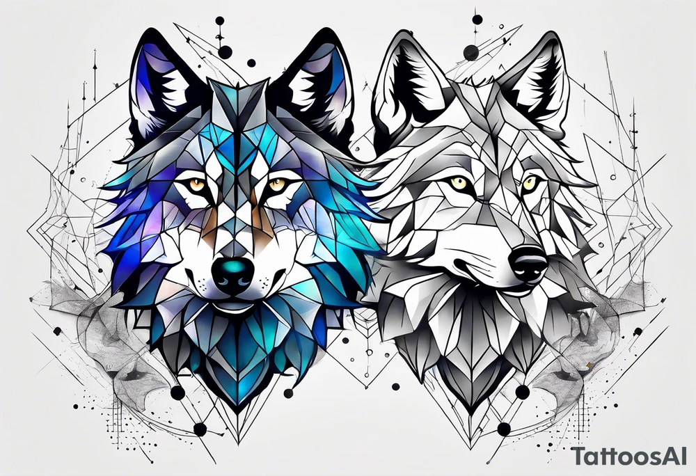 Constellation, two animal wolf, géométric tattoo idea