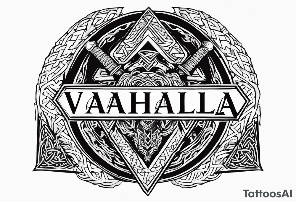 Valhalla sword shield dragon axe Valknut helm of awe tattoo idea