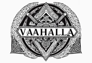 Valhalla sword shield dragon axe Valknut helm of awe tattoo idea