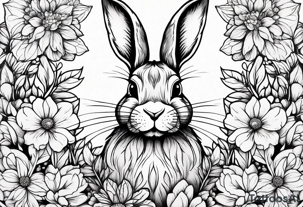 bunny head with flowers around it tattoo idea