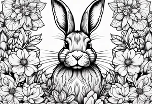 bunny head with flowers around it tattoo idea