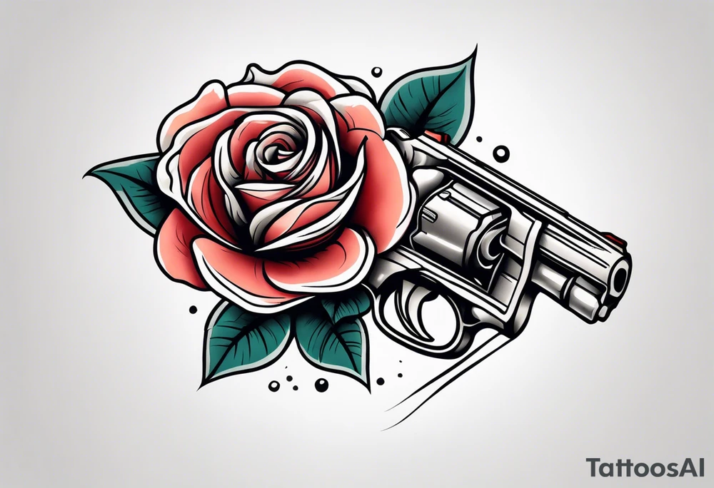a rose on a pistol tattoo idea