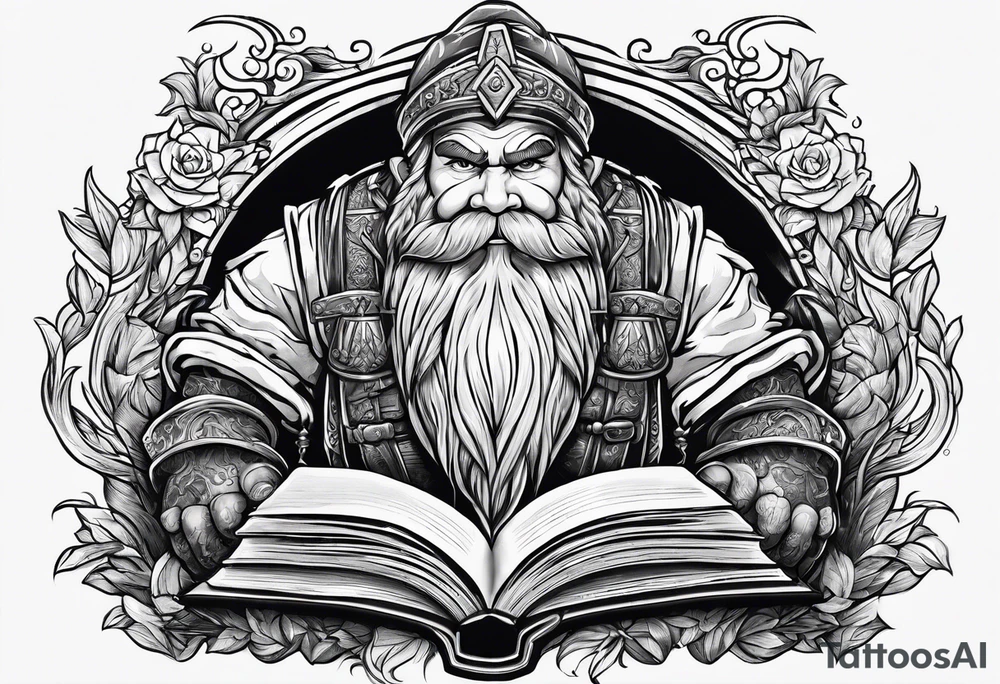 dwarf coming out of a book tattoo idea