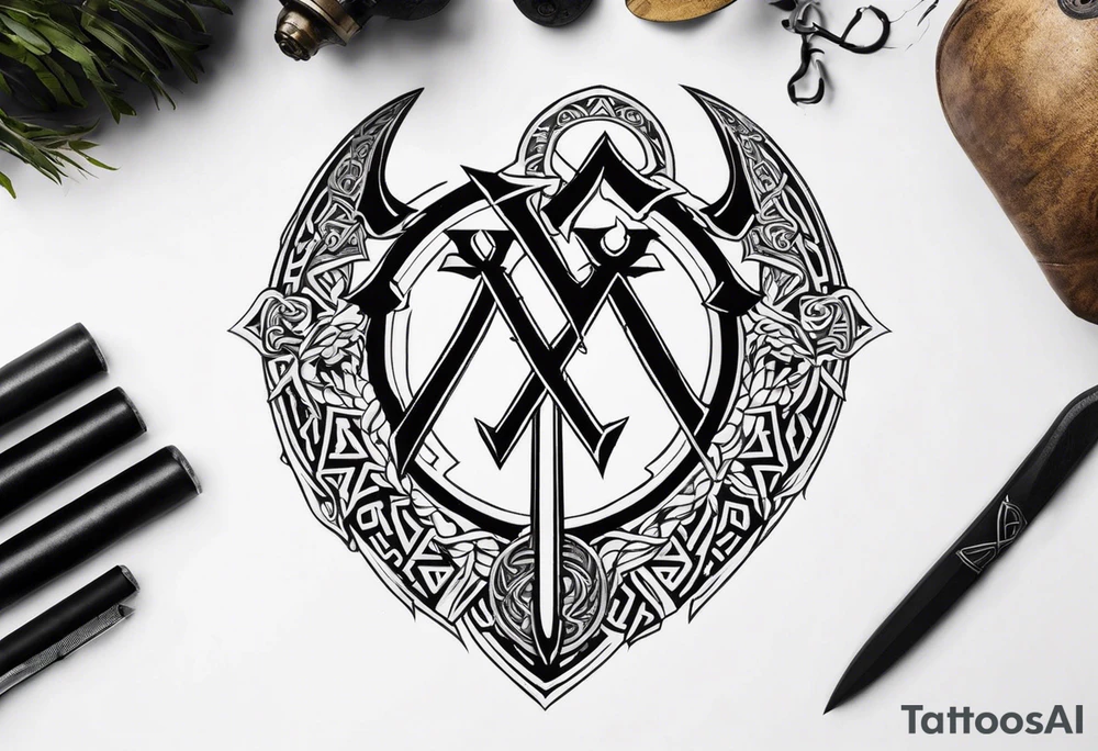 Valhalla sword shield dragon axe Valknut tattoo idea