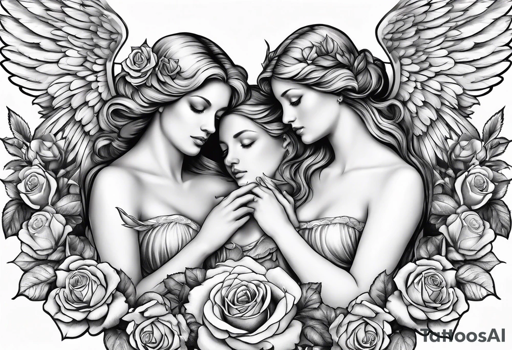 Angels and deamons realistic with roses doves to fit upper inner arm tattoo idea