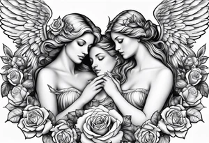 Angels and deamons realistic with roses doves to fit upper inner arm tattoo idea