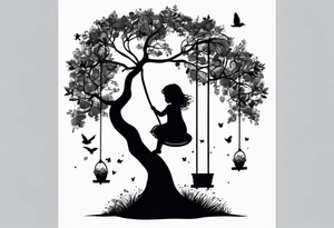 little girl swinging under a tree of life tattoo idea
