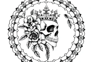 Mandala dream catcher with detailed beautiful gothic boho flowers on vine and skull with gorgeous crown tattoo idea