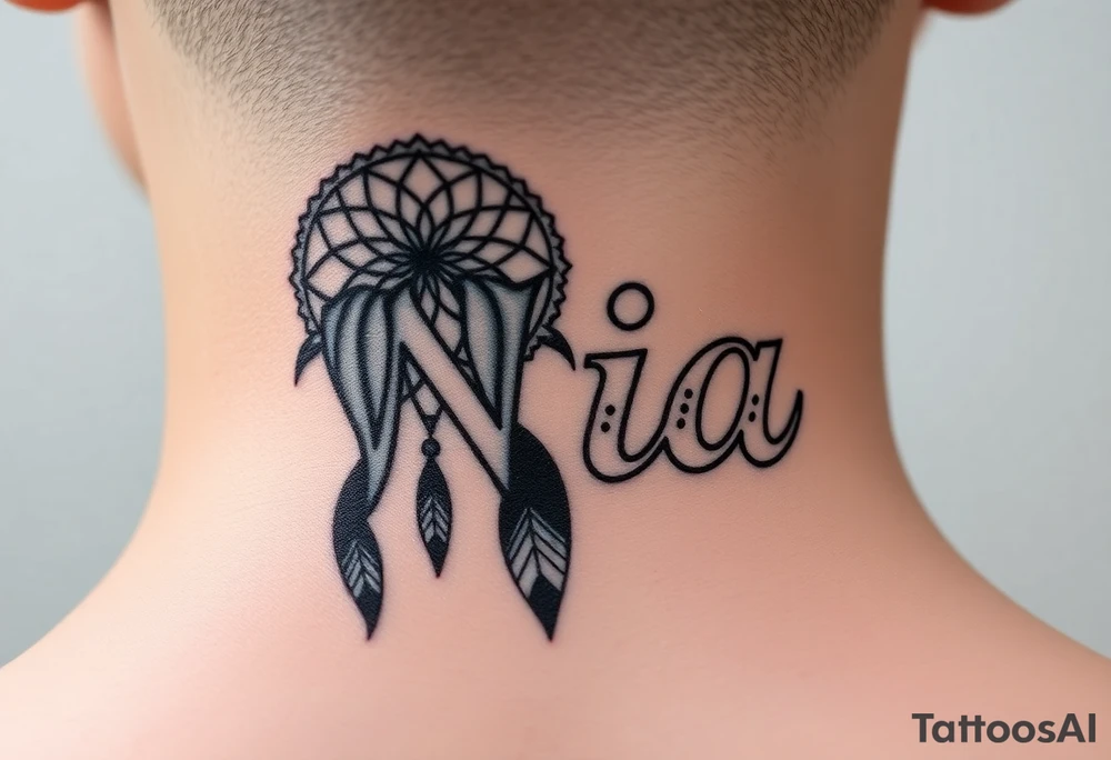 Name Nia in a dreamcatcher faded letters tattoo idea