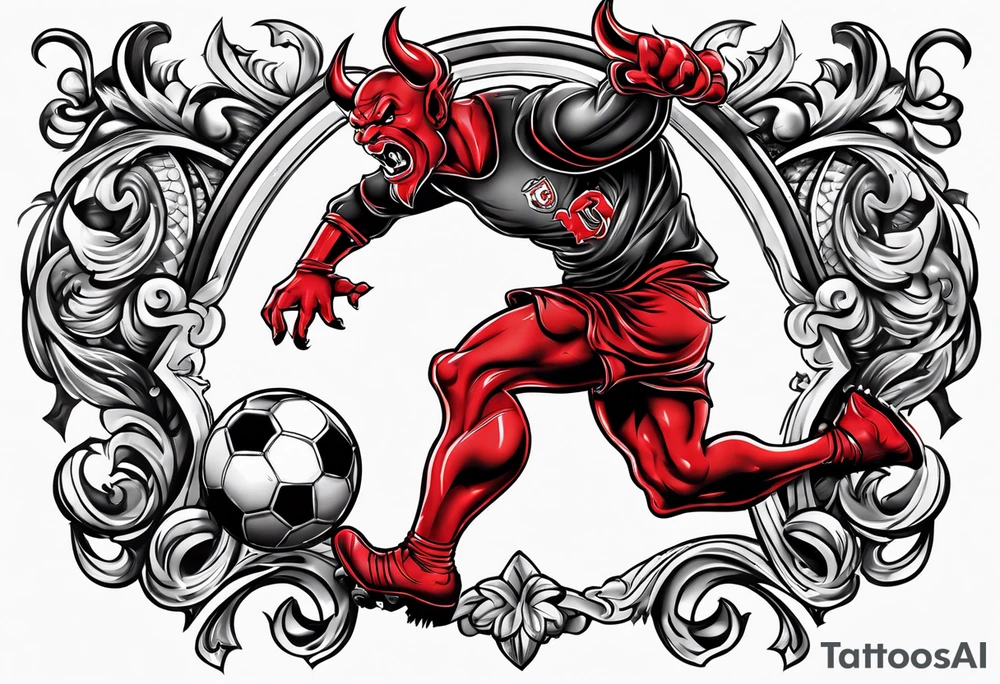 Red Devil heading a 
football tattoo idea