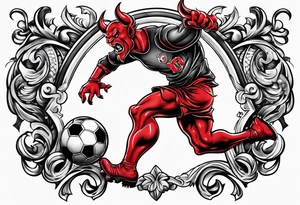 Red Devil heading a 
football tattoo idea