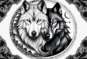 black wolf and white wolf in a ying yang style tattoo idea