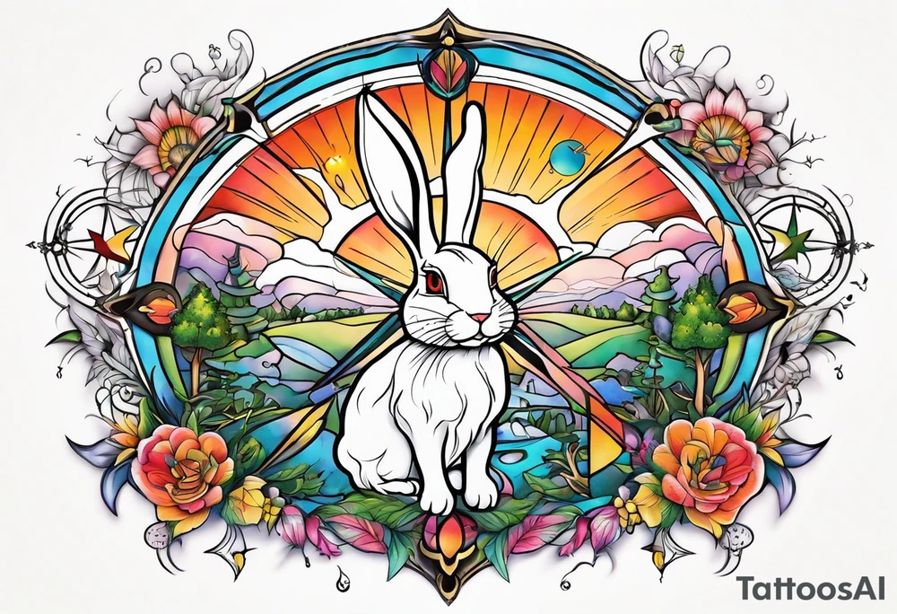 Compass wonderland  white rabbit tattoo idea