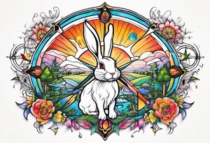 Compass wonderland  white rabbit tattoo idea