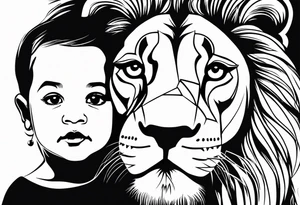 Moitié visage lion avec son bebe lionne tattoo idea