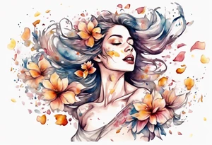 One Very feminine woman dancing in a wind of flower petals tattoo idea