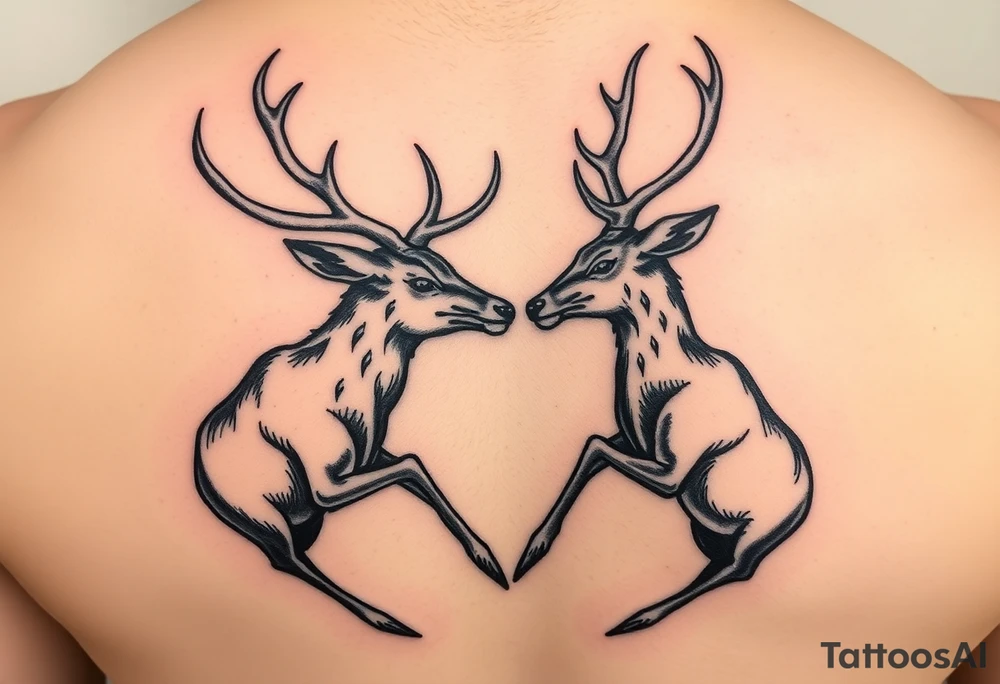 Two deer fighting not kissing  with in a low down stance tattoo idea