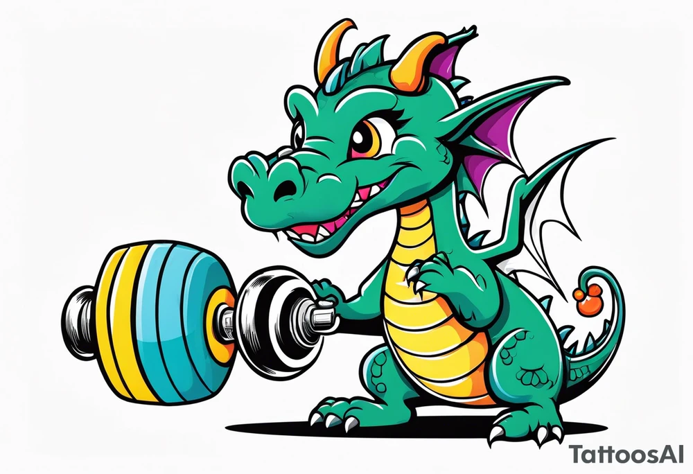 Dragon biting a dumbbell tattoo idea