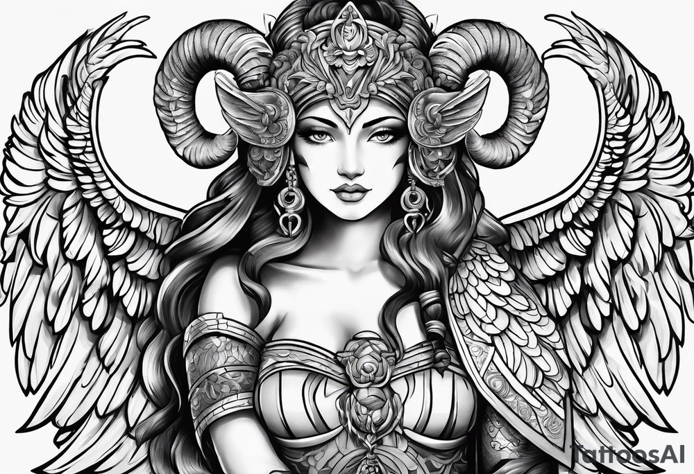 warrior ,
 ram's horns, angel's wings tattoo idea