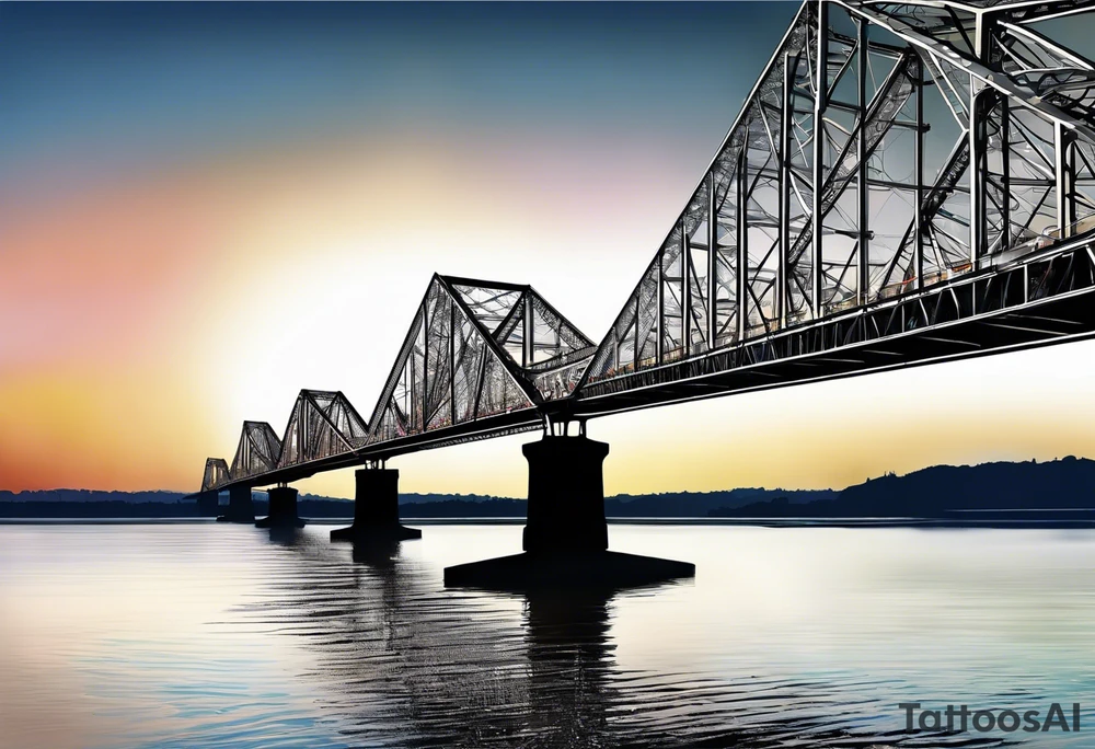 steel truss cantilever bridge over river, tattoo idea