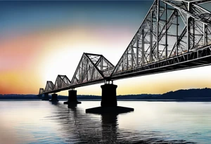 steel truss cantilever bridge over river, tattoo idea